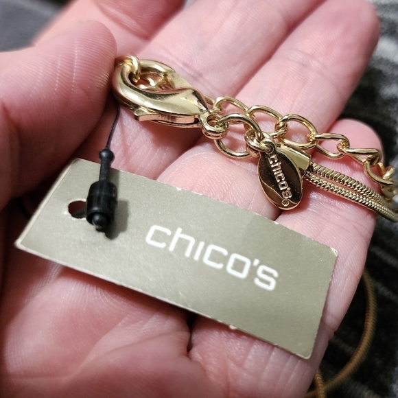 NWT Chico's Wynni Double Strand Gold Tone Necklace w Extention Grey Accents New - Picture 8 of 9